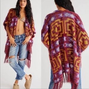 FREE PEOPLE Diamondback Cozy Kim Kimono Cardigan Purple Yellow One Size NEW